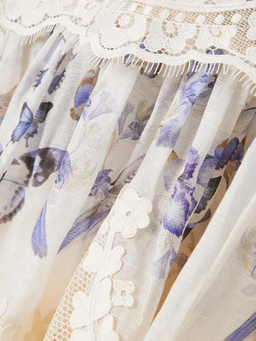 Natura Lace Patch Mini dress in cream with lavender floral detail — Zimmermann | Endless UAE