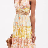 Postcard Pleated Paisley Chiffon Midi Dress in multicolor — Zimmermann | Endless UAE