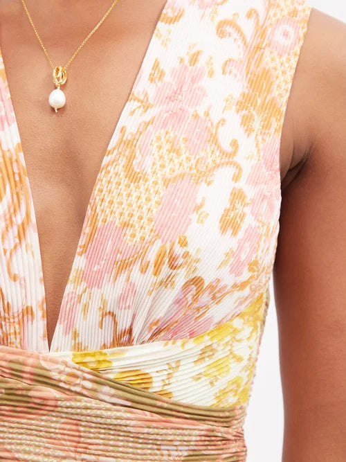 Postcard Pleated Paisley Chiffon Midi Dress in multicolor — Zimmermann | Endless UAE