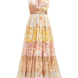 Postcard Pleated Paisley Chiffon Midi Dress in multicolor — Zimmermann | Endless UAE