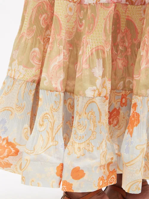 Postcard Pleated Paisley Chiffon Midi Dress in multicolor — Zimmermann | Endless UAE