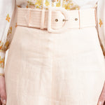Super Eight Linen Skirt in cream, paired with patterned blouse — Zimmermann | Endless UAE