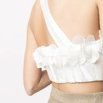 White ruffled bandeau crop top with floral garland detail and single shoulder strap — Zimmermann | Endless UAE