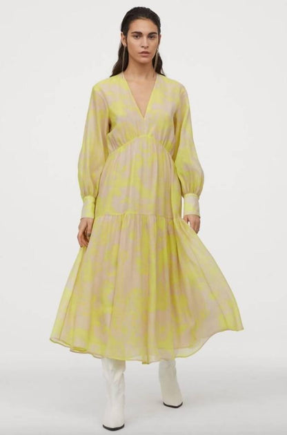 Yellow Print Midi Dress - Endless
