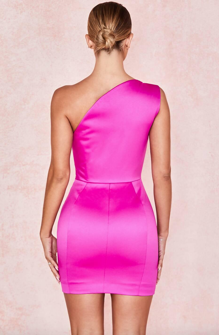 Ayelen Pink Duchess Satin One Shouldered Mini Dress - Endless