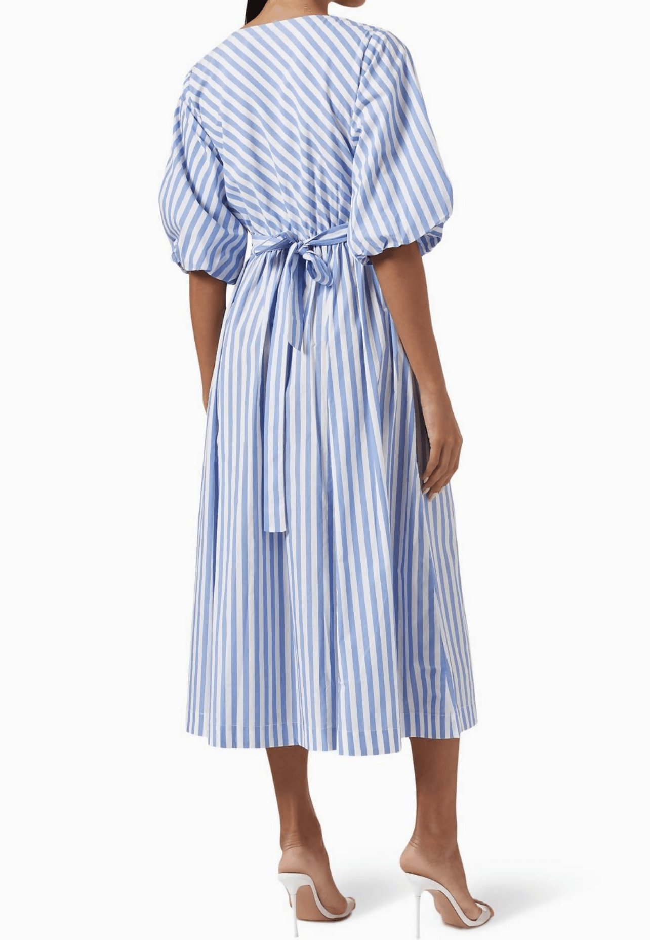 Blue and White Stripe Wrap Midi Dress - Endless