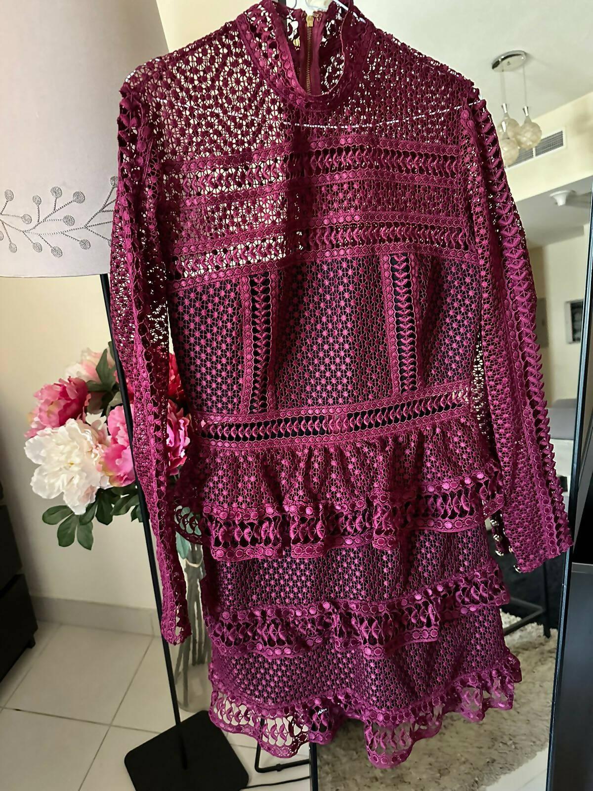 Burgundy Lace High Neck Dress - Endless - UAE Rental and Resale for Women's Fashion