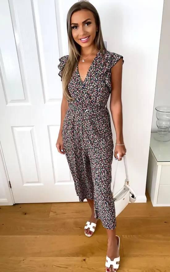 Floral Wrap Culotte Jumpsuit - Endless - UAE Rental and Resale for Women's Fashion