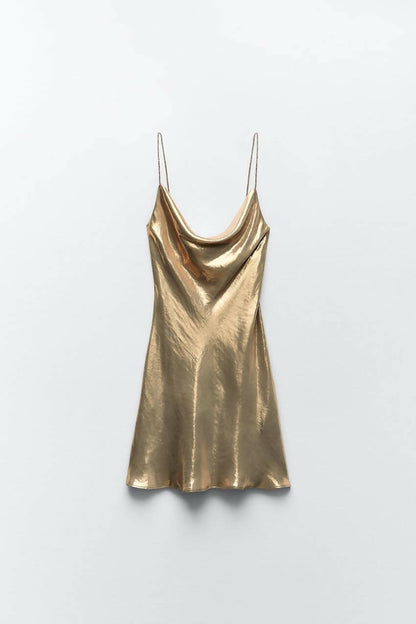 Gold Metallic Mini Dress - Endless