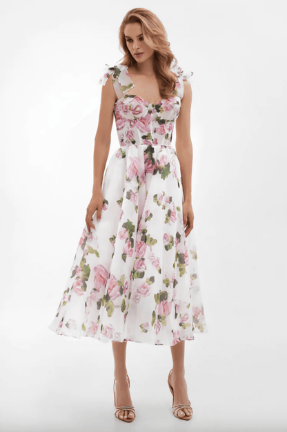 Tender Floral Midi Tie-strap Dress
