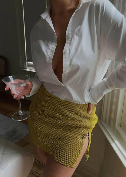 Marlena Glomesh Mini Skirt in Gold - Endless