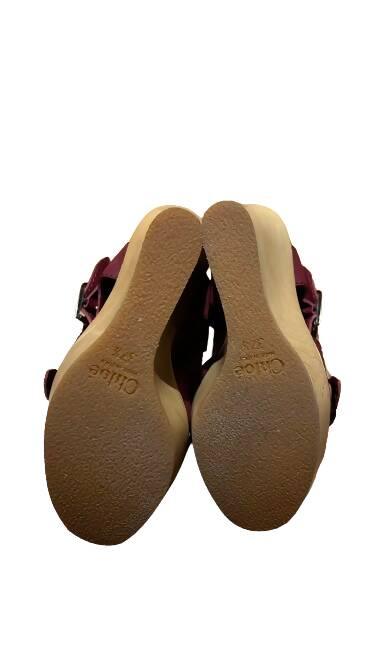 Maroon Leather Wooden Wedge Sandals - Endless