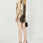 Round Neck Gold Sequin Dress - Endless - UAE Rental and Resale for Women's Fashion