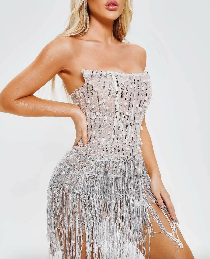 Sorel Pearl Sequin Tassel Mini Dress - Endless - UAE Rental and Resale for Women's Fashion