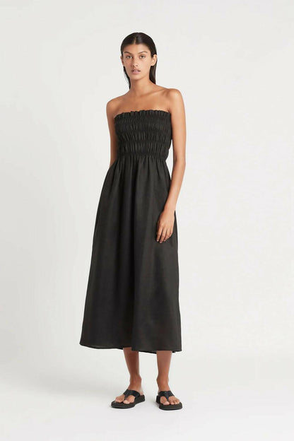 Strapless Black Linen Midi dress - Endless