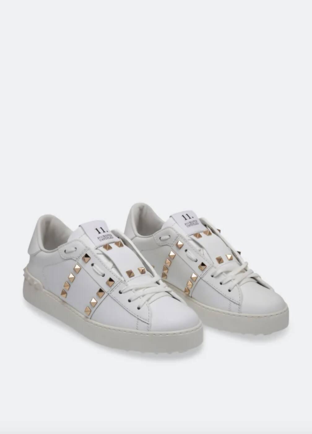 Valentino White Rockstud Lace Up Sneakers - Endless