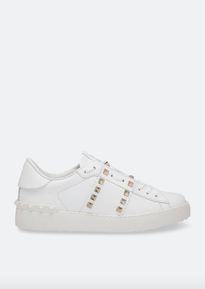 Valentino White Rockstud Lace Up Sneakers - Endless