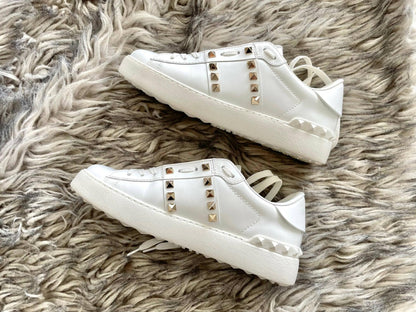 Valentino White Rockstud Lace Up Sneakers - Endless