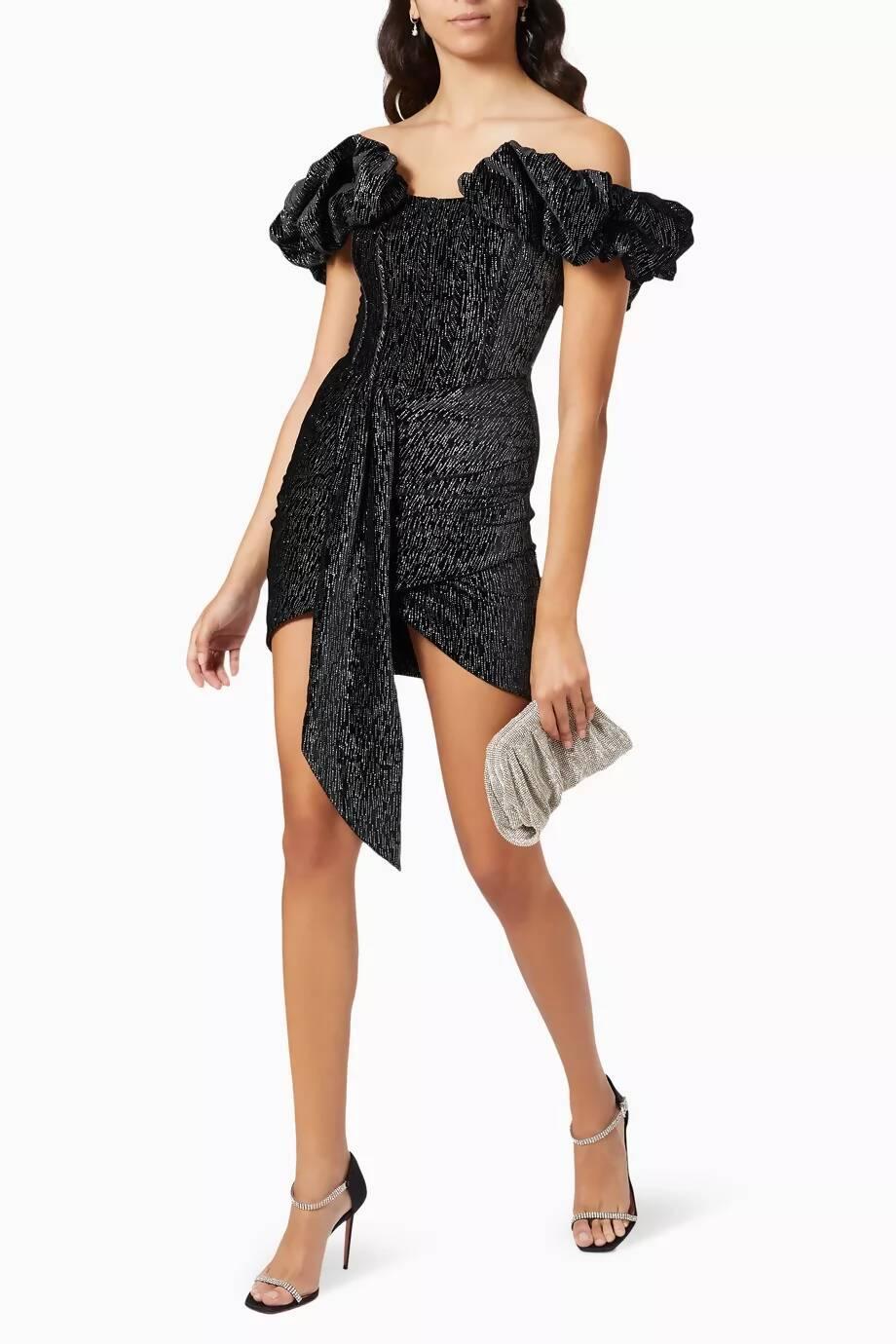 Velvet Off Shoulder Diamante Dress - Endless - UAE Rental and Resale for Women's Fashion